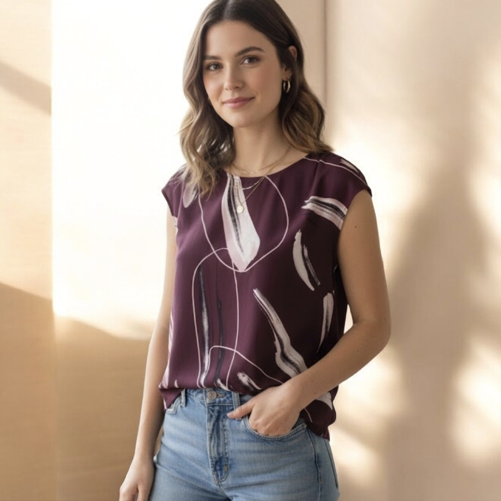 Willow & Thread Purple Pleated Blouse, Size M